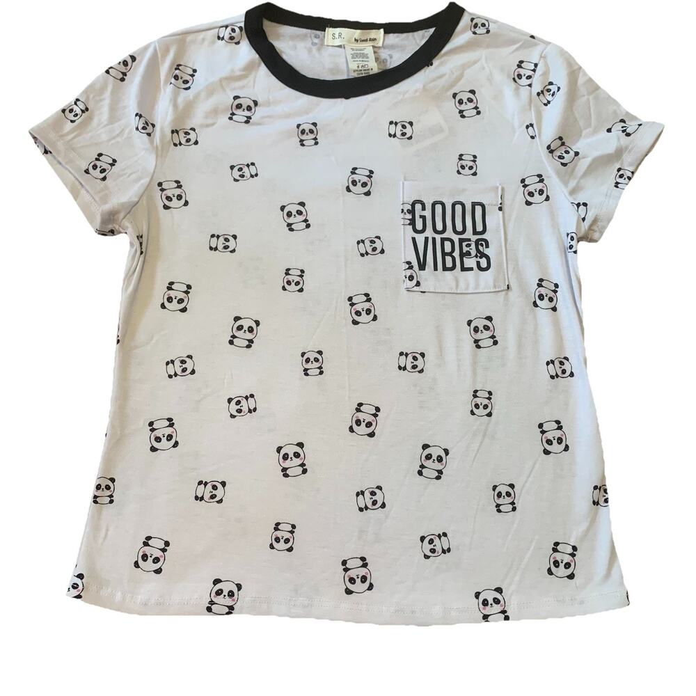 Sweet Rain Panda Tee Juniors Small NWT Good Vibes Graphic Cute Top